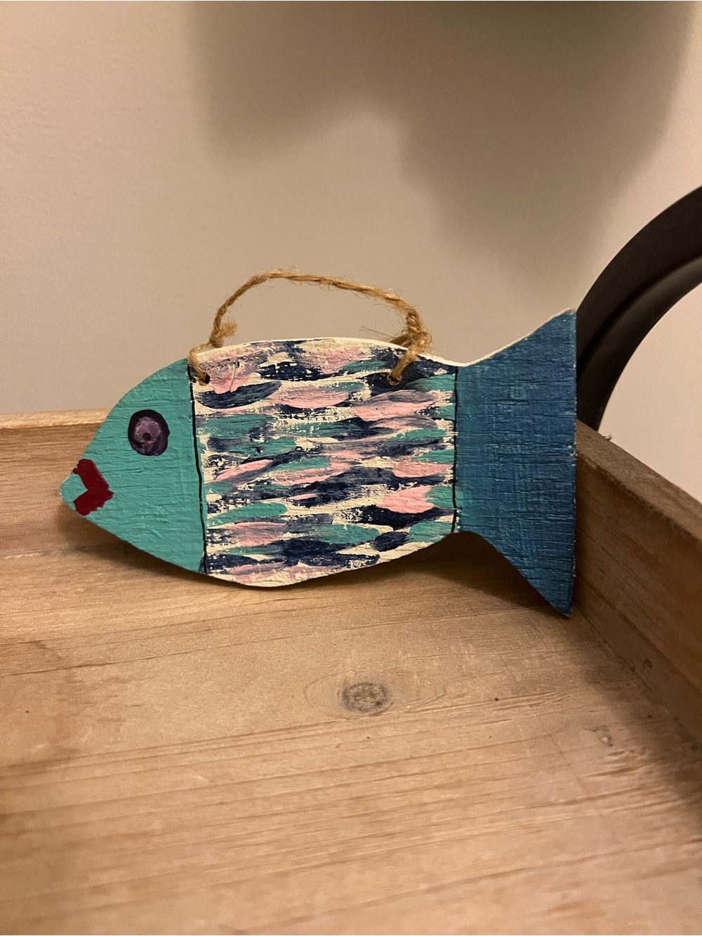 Decorative Teal and Blue Wooden Fish Hanging Ornament
